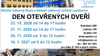 27. listopad - Den otevřených dveří v SOŠ a SOU Lanškroun
