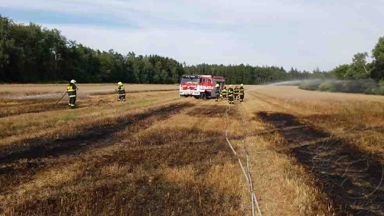  K požáru pole v Rybníku spěchaly čtyři jednotky hasičů