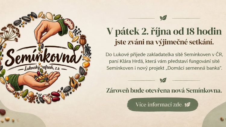 2. říjen - Beseda s Klárou Hrdou a otevření Semínkovny