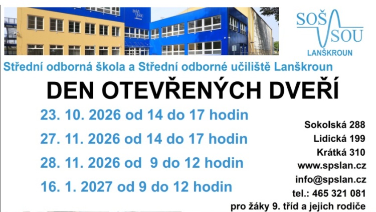 27. listopad - Den otevřených dveří v SOŠ a SOU Lanškroun